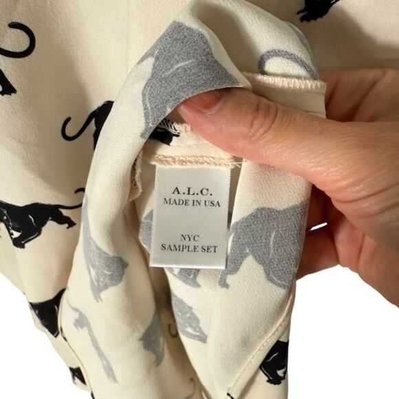 A.L.C. Womens Tiger Print Dress Round Neck Long Sleeve Ruffle Hem White Size S - Picture 5 of 8